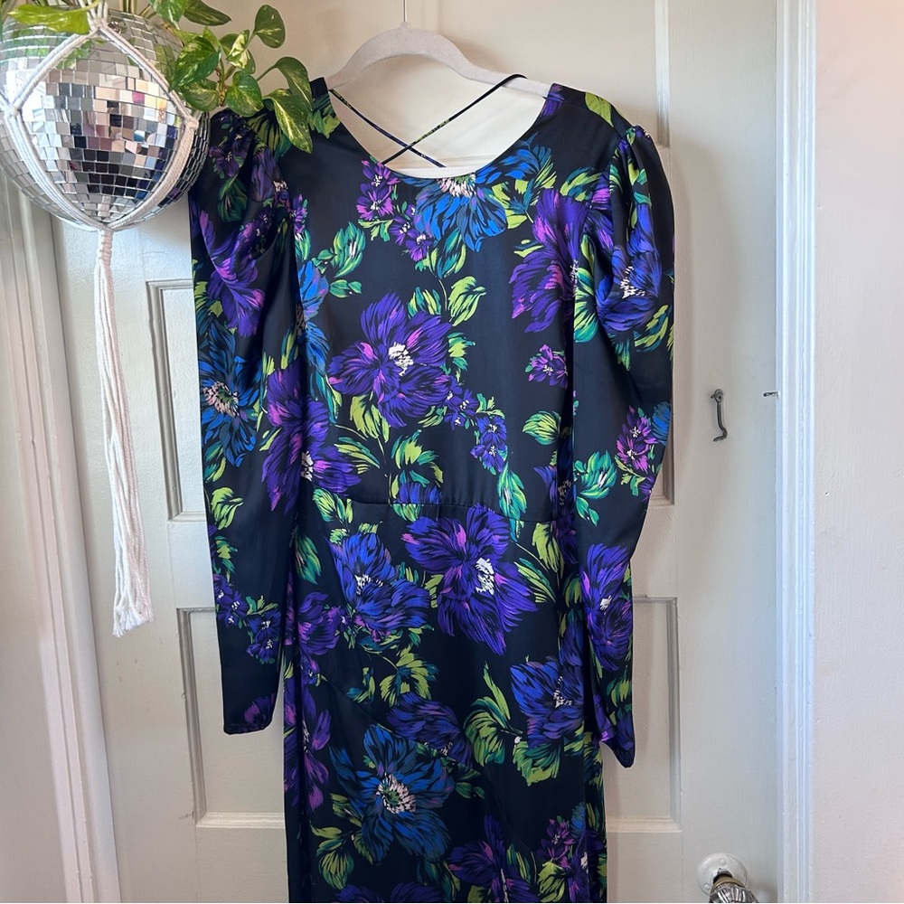 Adelyn Rae Black Long Sleeve Floral-Print Dress with Front Slit
